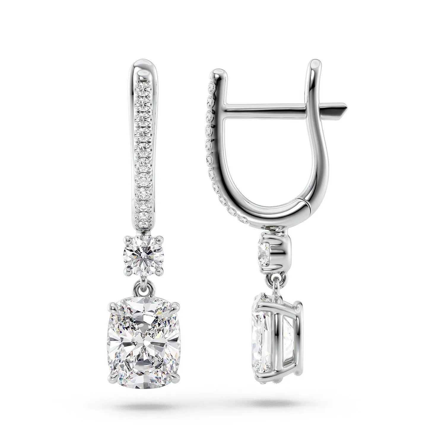 1 CTW Diamond Drop Earrings Set With Elongated Cushion Lab Diamonds