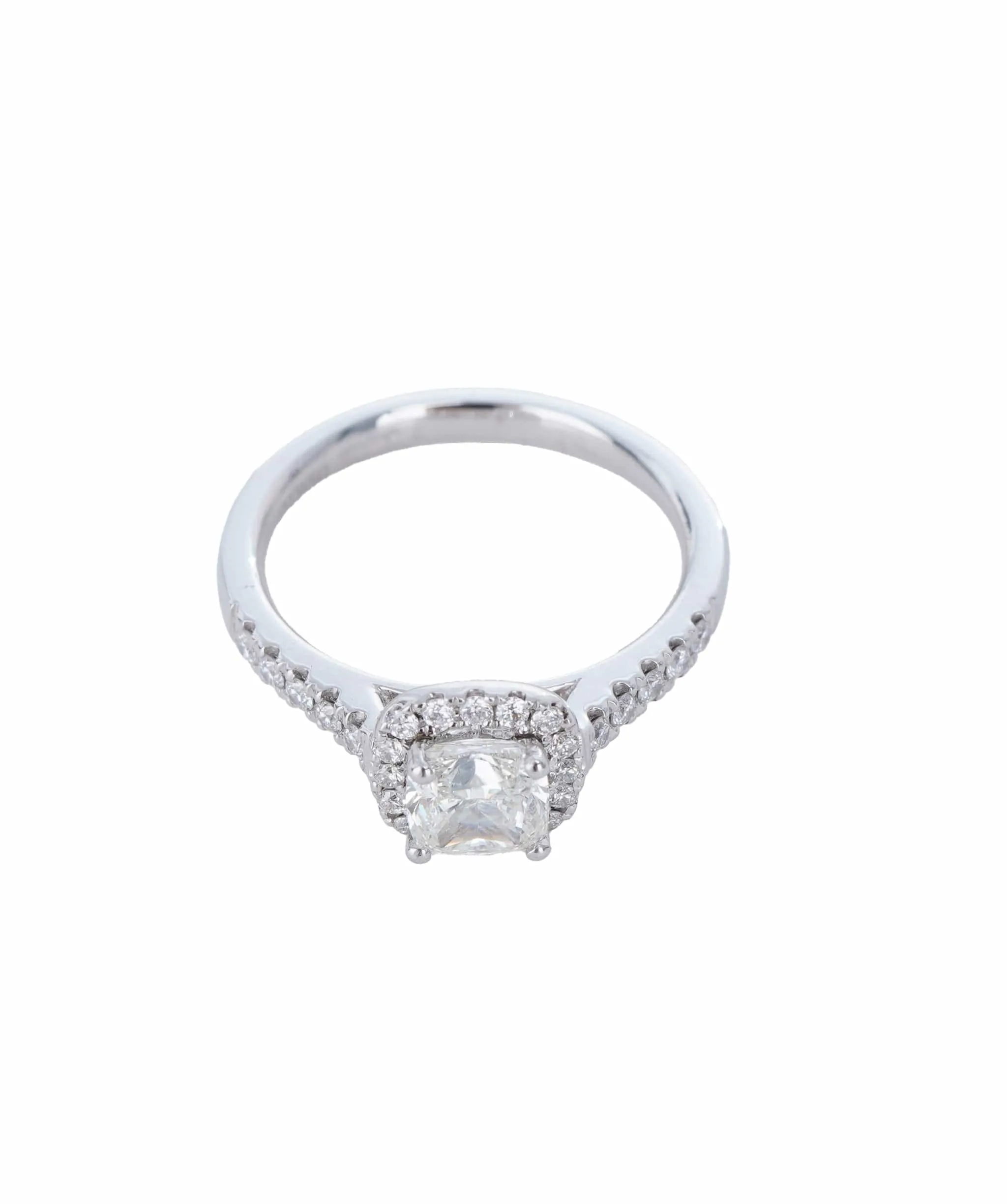 1.02 & 0.29 CT CUSHION WHITE  PLATINUM MICRO PAVE DIAMOND RING SIZE N ANL-S22-15