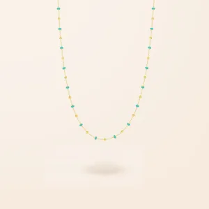 10K Gold Teal Enamel Bead Necklace