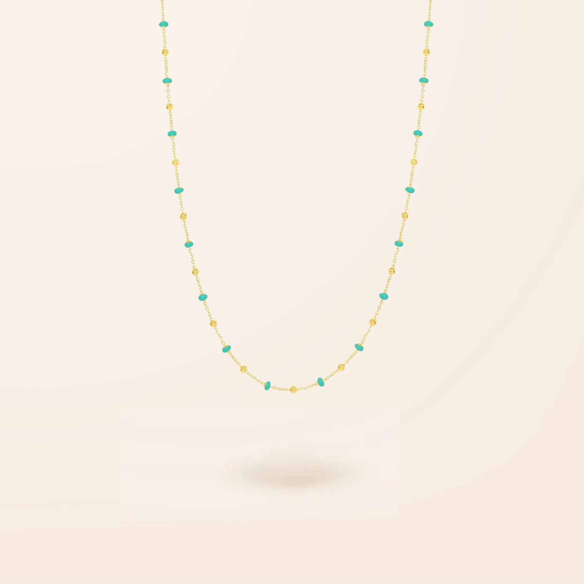 10K Gold Teal Enamel Bead Necklace