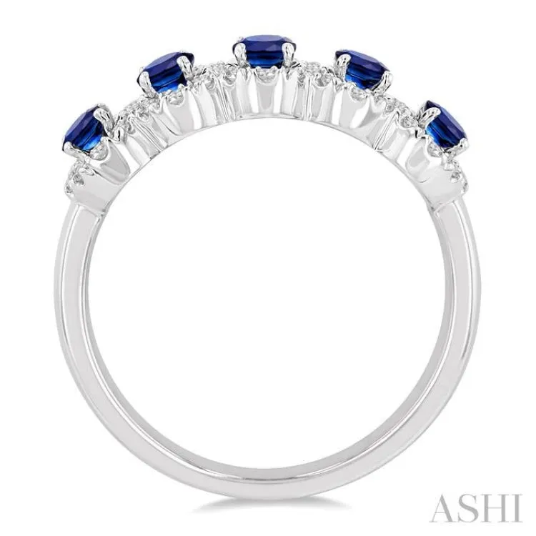 1/3 ctw Oval Cut 4x3 MM Precious Sapphire and Round Cut Diamond Wedding Band in 14K White Gold