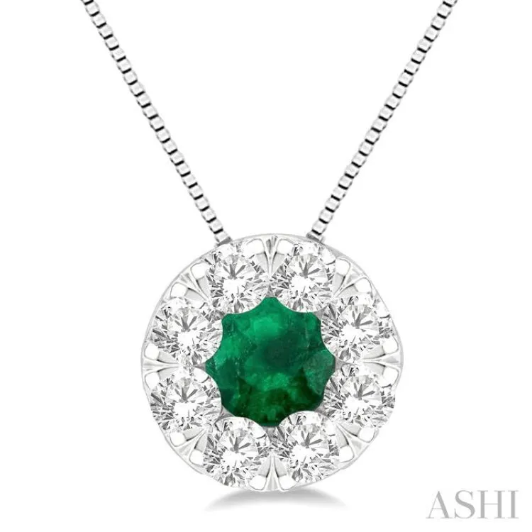 1/3 ctw Round Cut and 3.8MM Emerald Cut Lovebright Diamond Precious Pendant With Chain in 14K White Gold