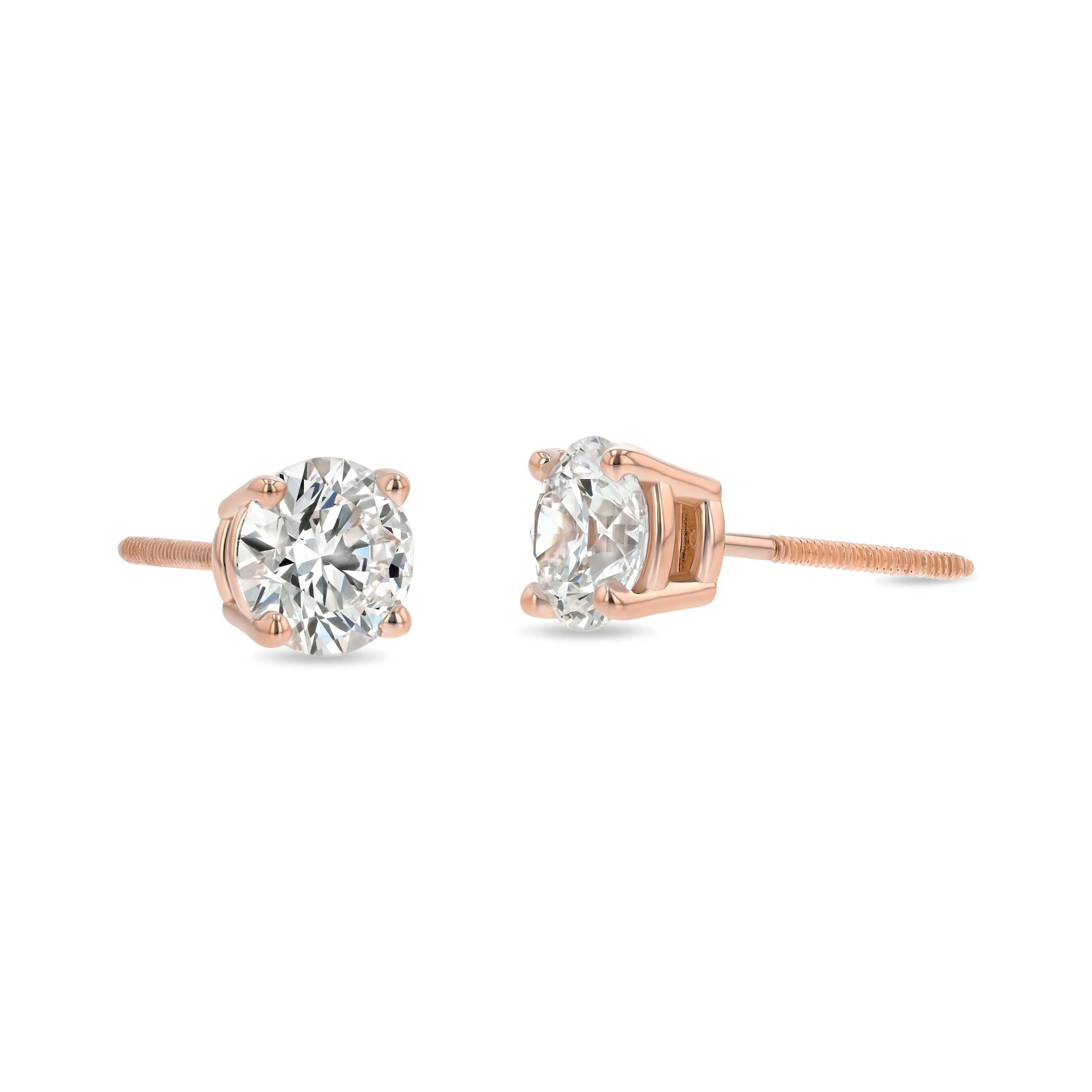 14k Rose Gold 4-prong Round Brilliant Diamond Stud Earrings (1.5 Ct. T.w., Si1-si2 Clarity, H-i Color)