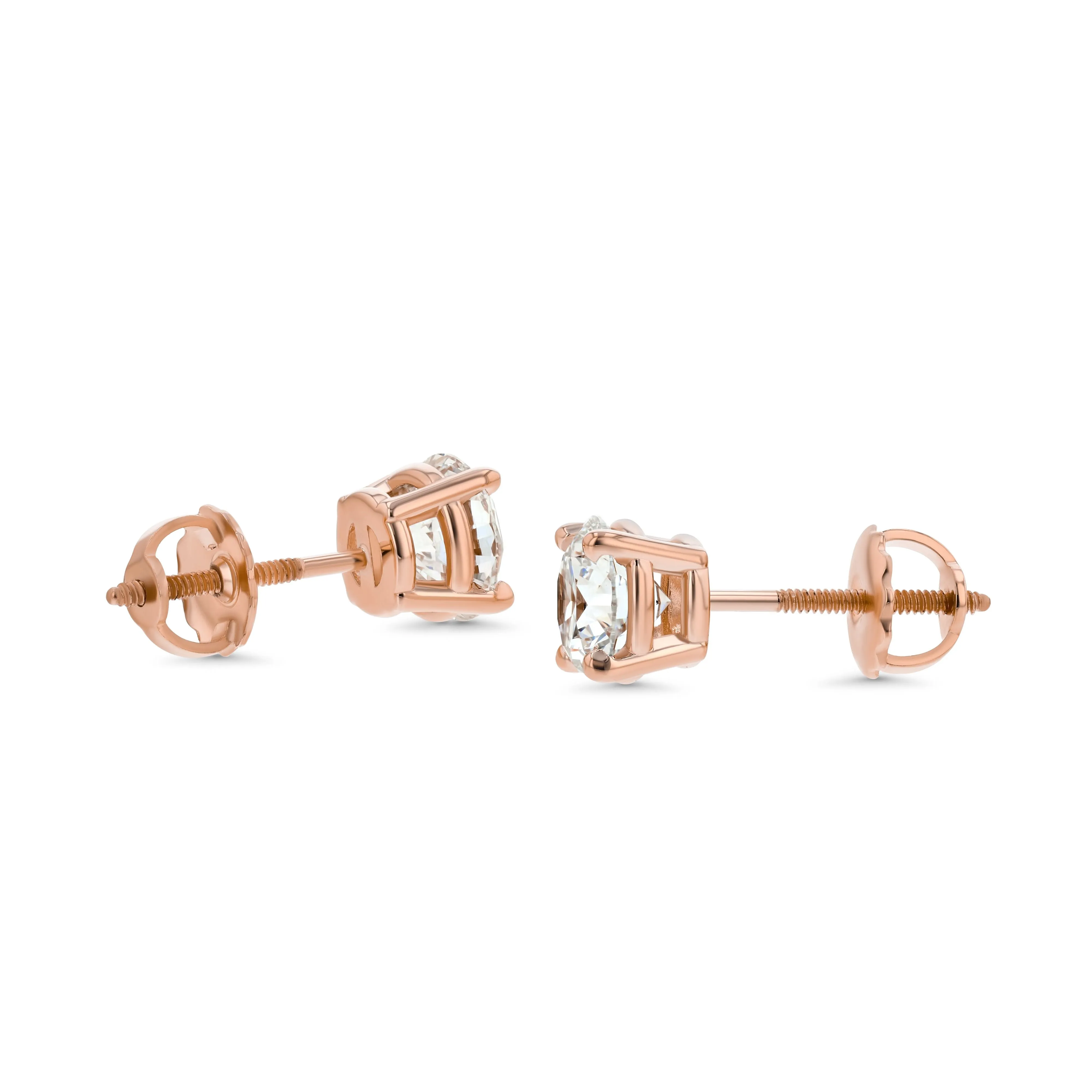 14k Rose Gold 4-prong Round Brilliant Diamond Stud Earrings (1.5 Ct. T.w., Si1-si2 Clarity, H-i Color)