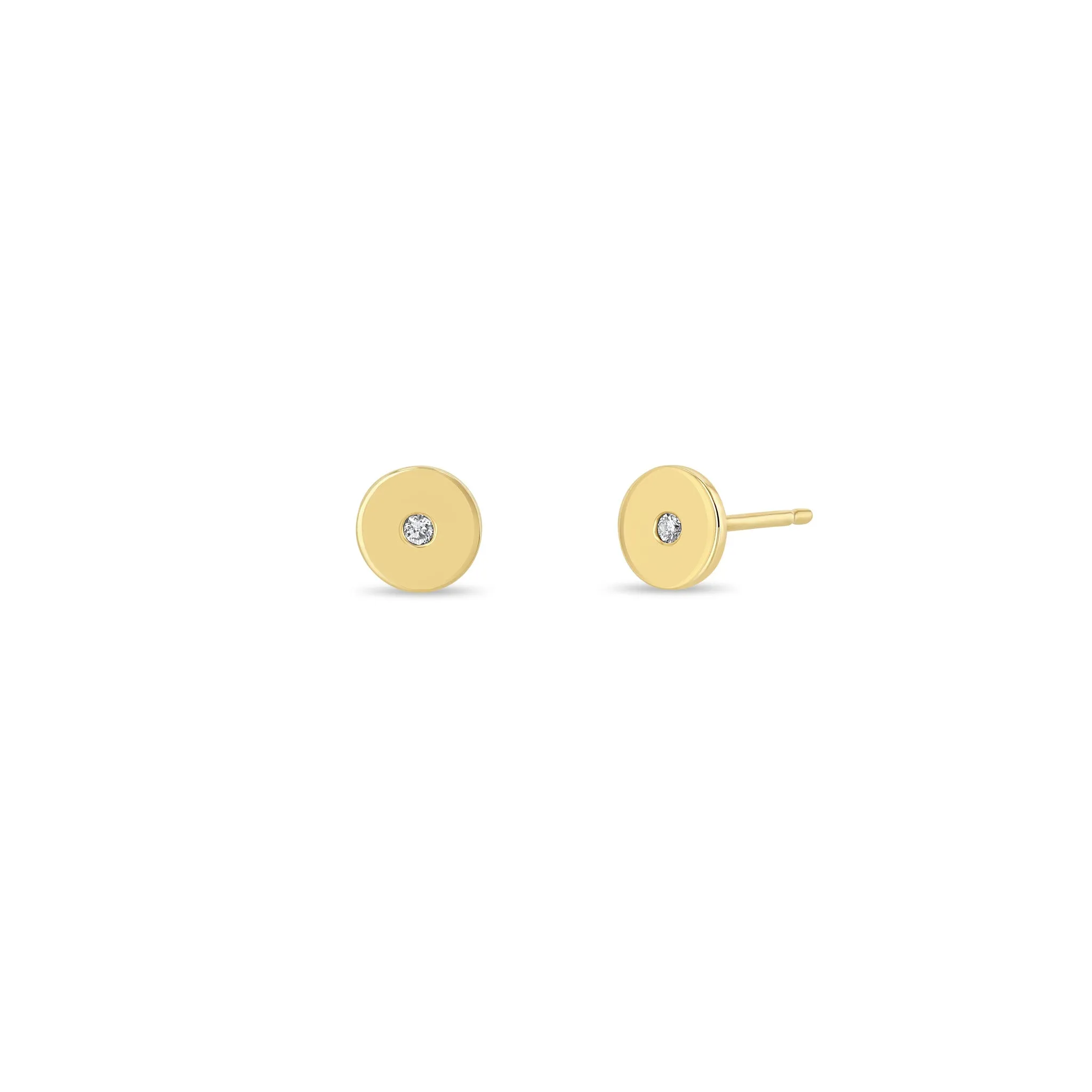 14k Single Diamond Medium Disc Studs