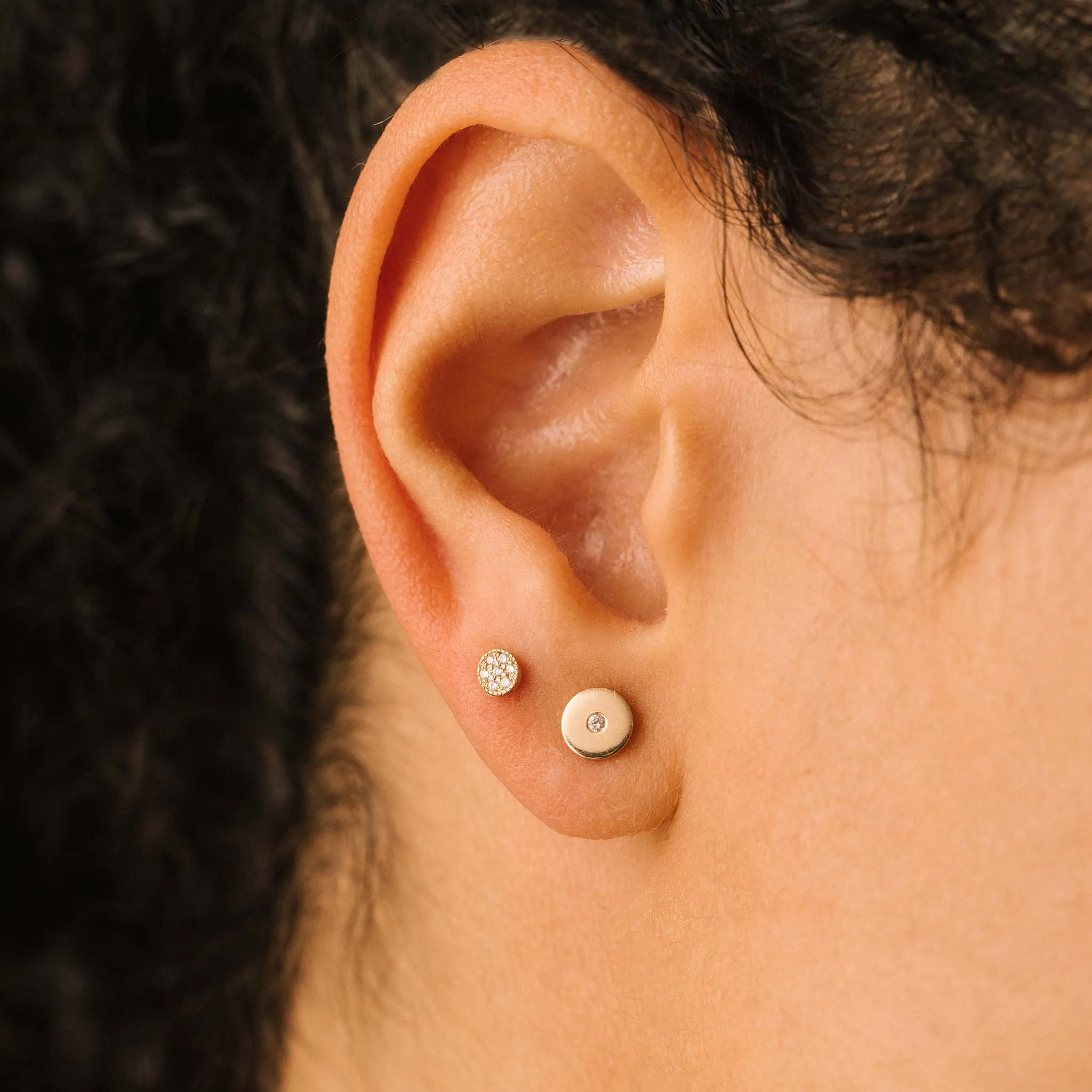 14k Single Diamond Medium Disc Studs