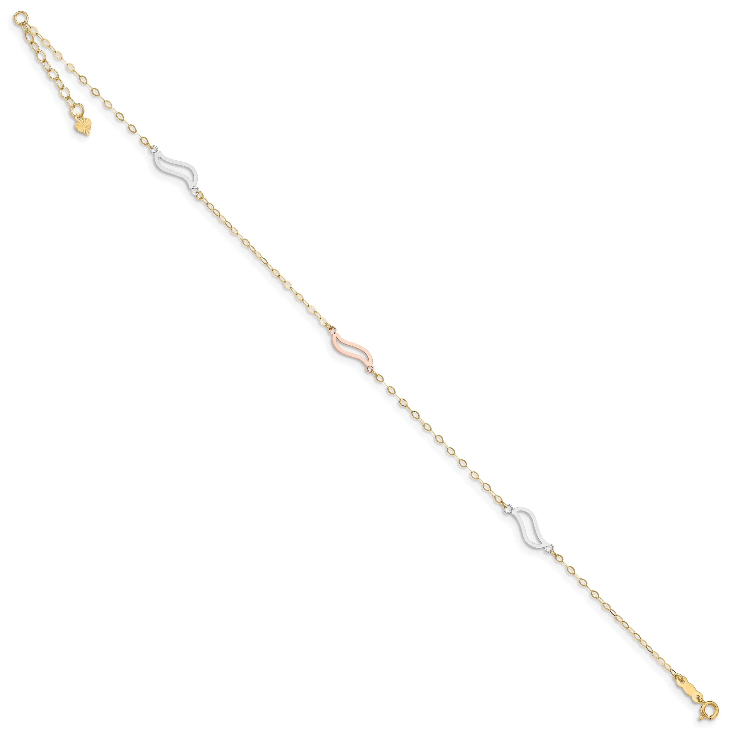 14k Tri-Color Gold with Open S Links Anklet