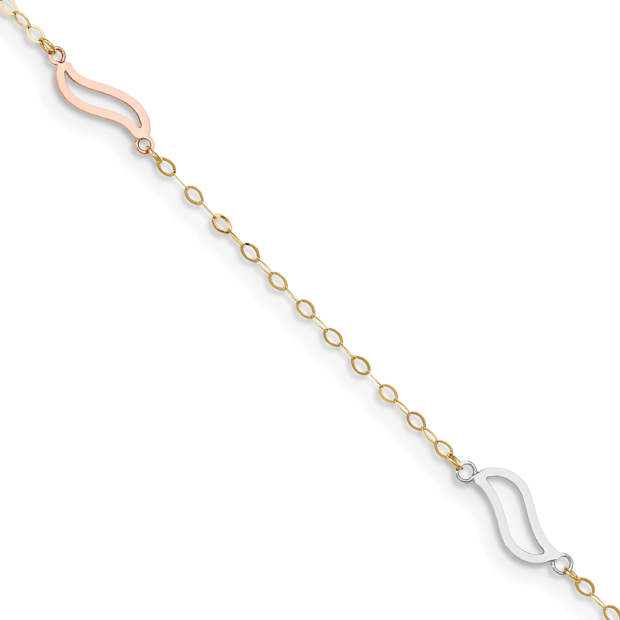 14k Tri-Color Gold with Open S Links Anklet