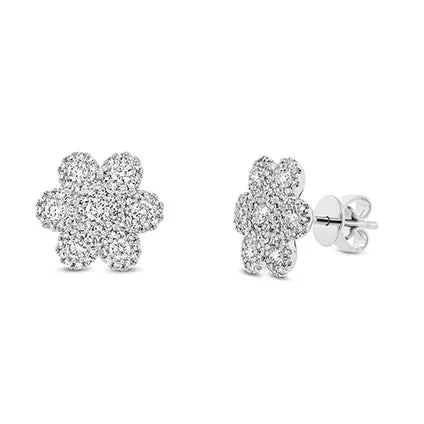 14k White Gold Diamond Flower Earrings