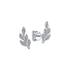 14K White Gold Diamond Leaves Stud Earrings