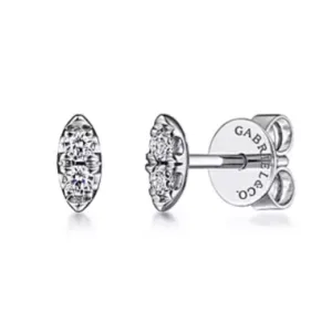 14K White Gold Diamond Stud Earrings, Marquise Design