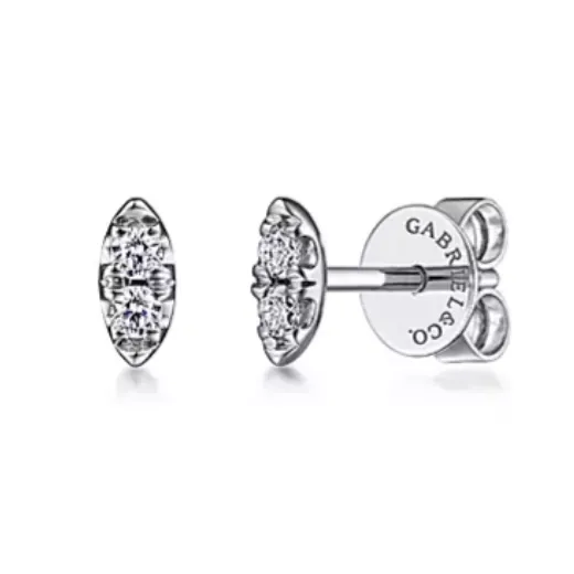 14K White Gold Diamond Stud Earrings, Marquise Design