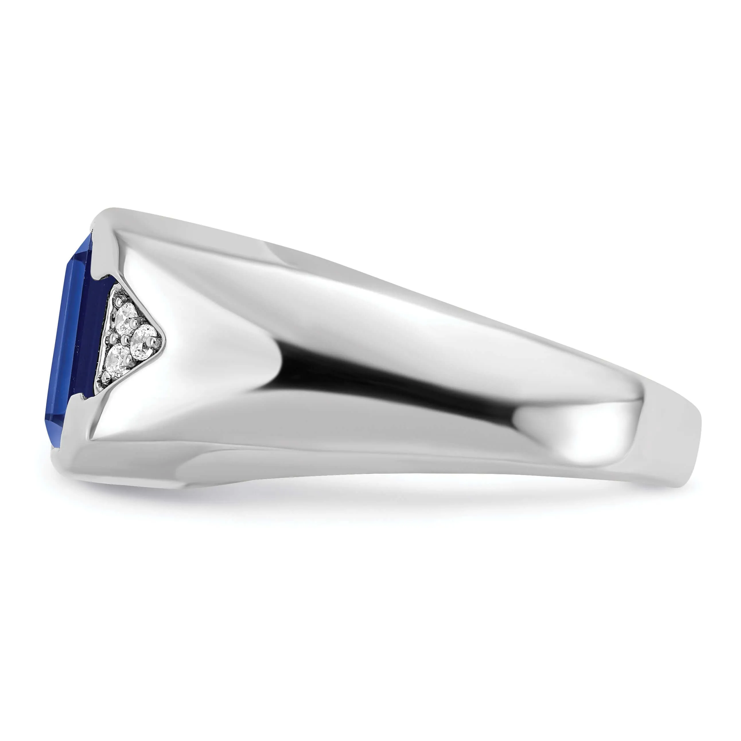 14k White Gold Emerald-cut Created Sapphire and Diamond Mens Ring…