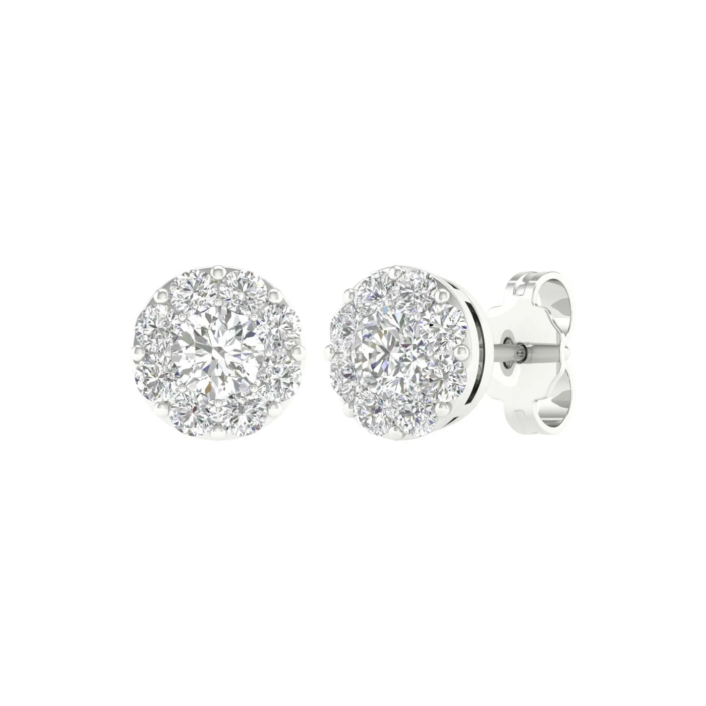 14K White Gold Lab Grown Round Diamond Halo Stud Earrings