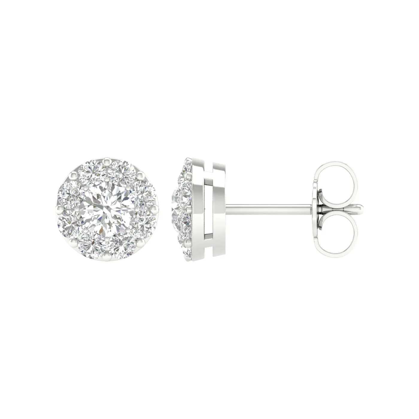 14K White Gold Lab Grown Round Diamond Halo Stud Earrings