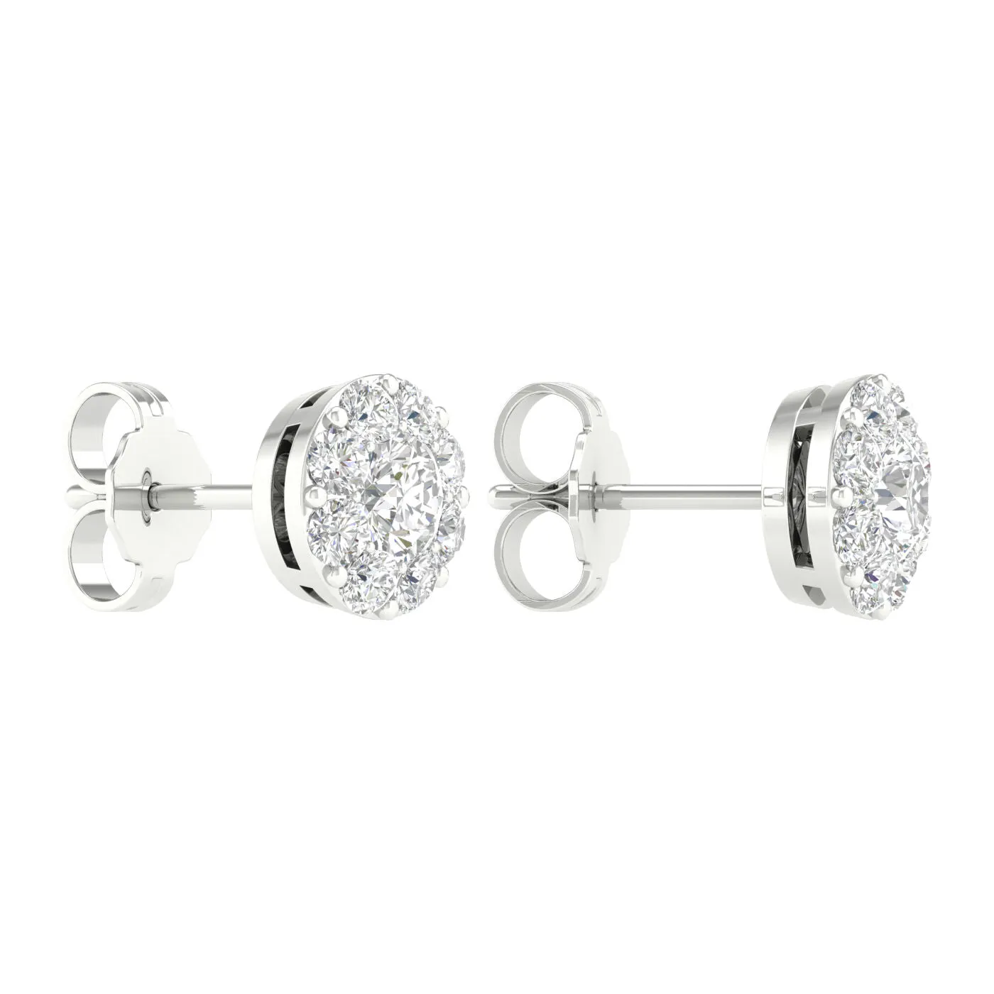 14K White Gold Lab Grown Round Diamond Halo Stud Earrings