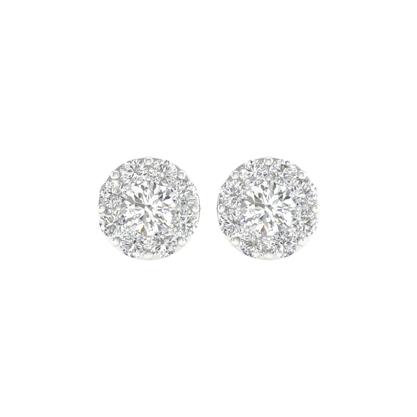 14K White Gold Lab Grown Round Diamond Halo Stud Earrings