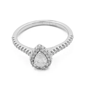 14K White Gold Women's Contemporary Engagement Pear Ring 0.50Tw Round Diamonds