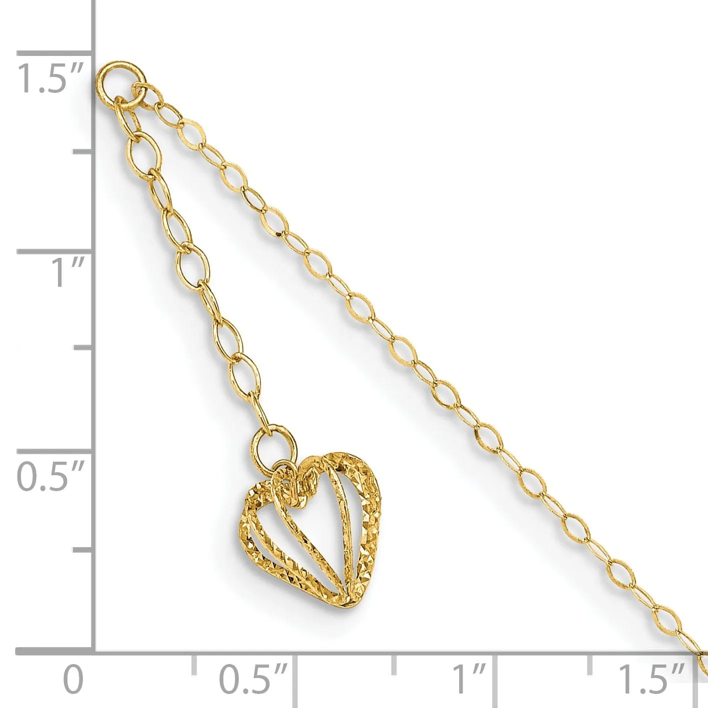 14k Yellow Gold Oval Link Chain Heart Cage Anklet