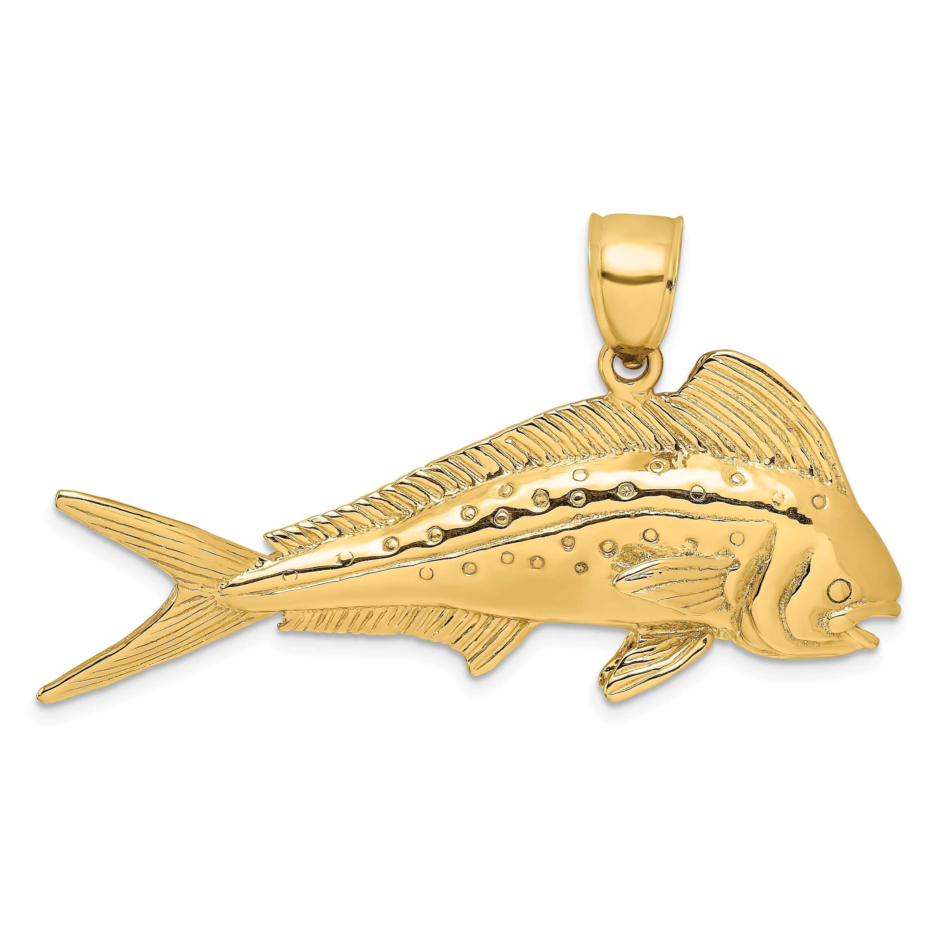 14K Yellow Gold Textured Polished Finish 3-Dimensional Female Dorado Mahi-Mahi Charm Pendant