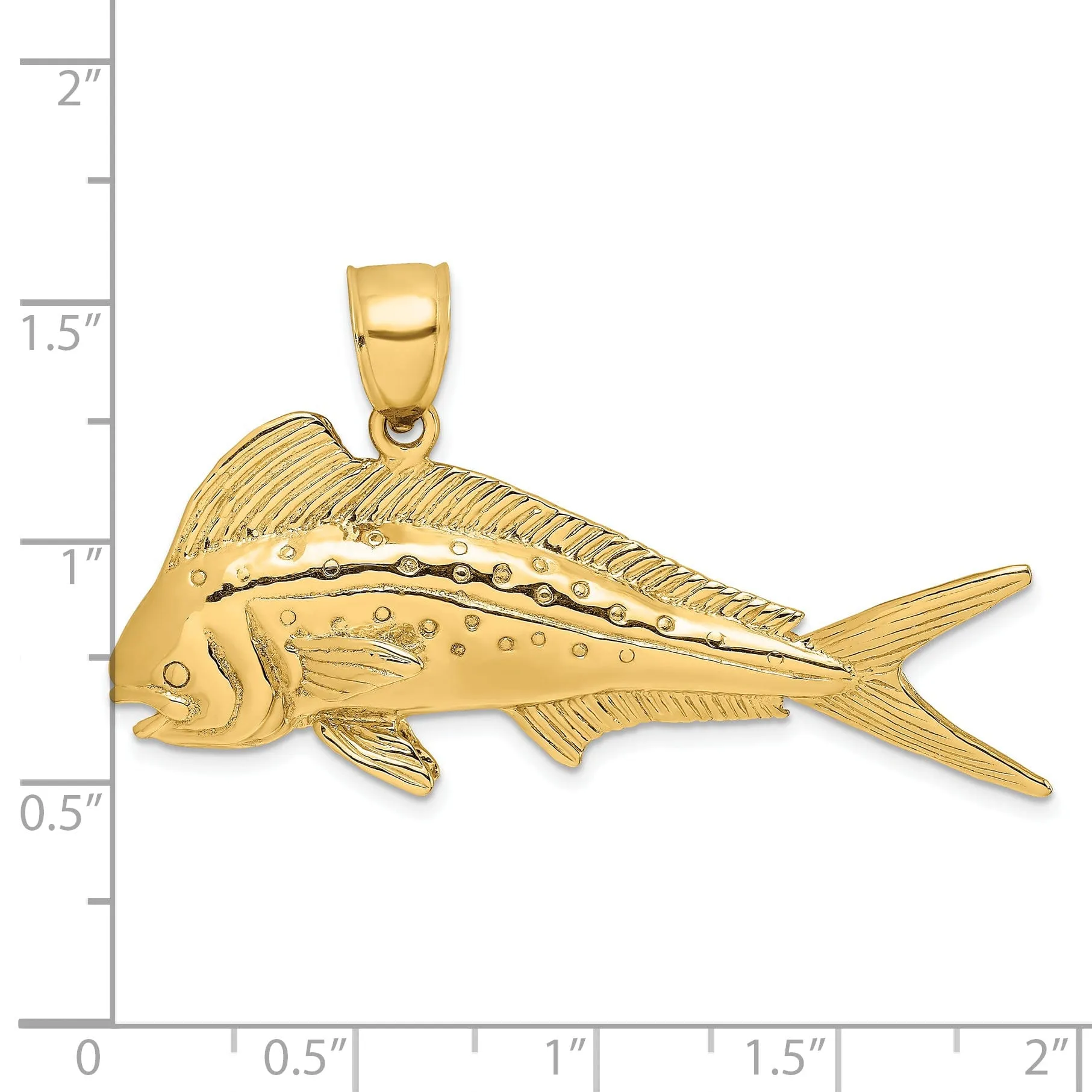 14K Yellow Gold Textured Polished Finish 3-Dimensional Female Dorado Mahi-Mahi Charm Pendant