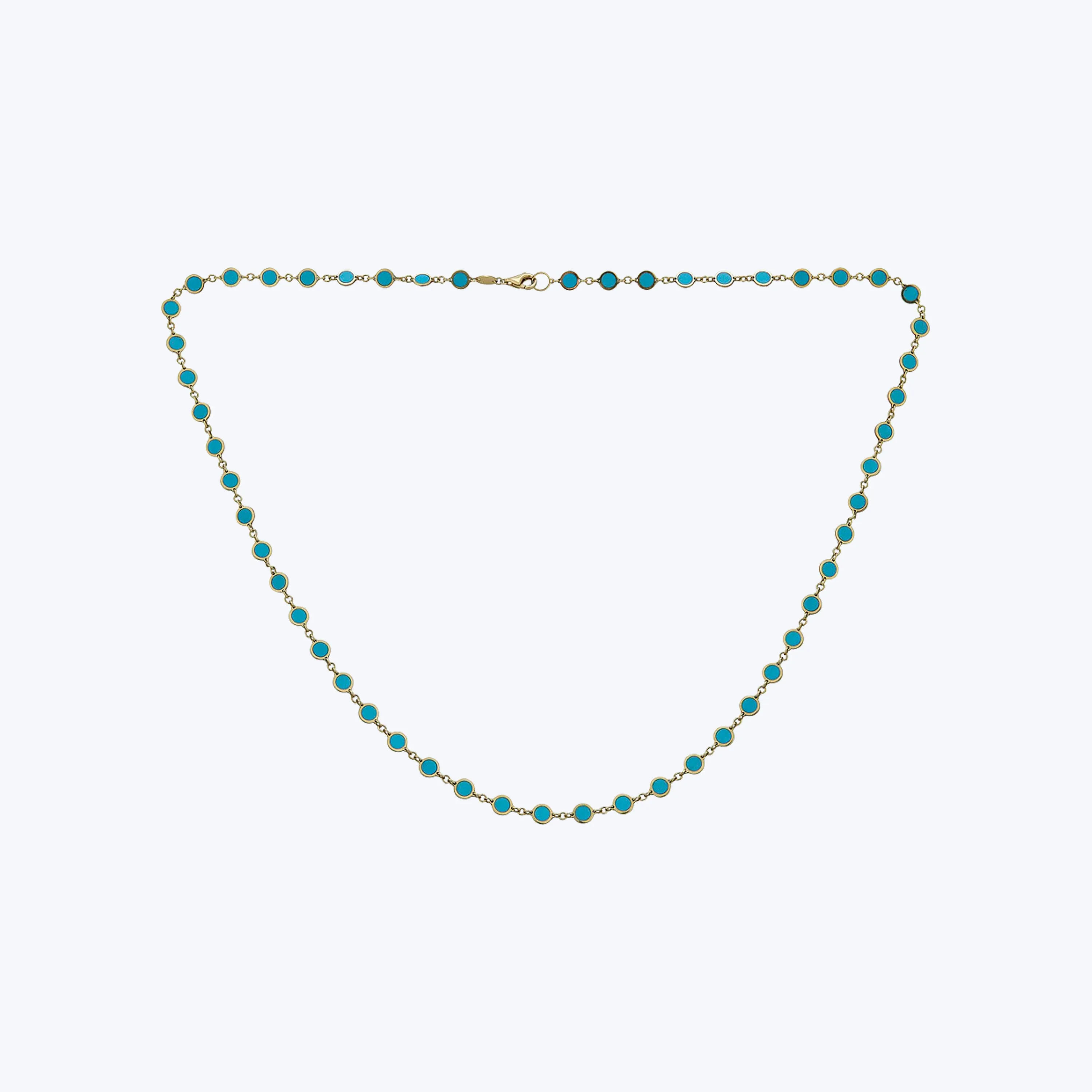 14K Yellow Gold Turquoise Disc Necklace