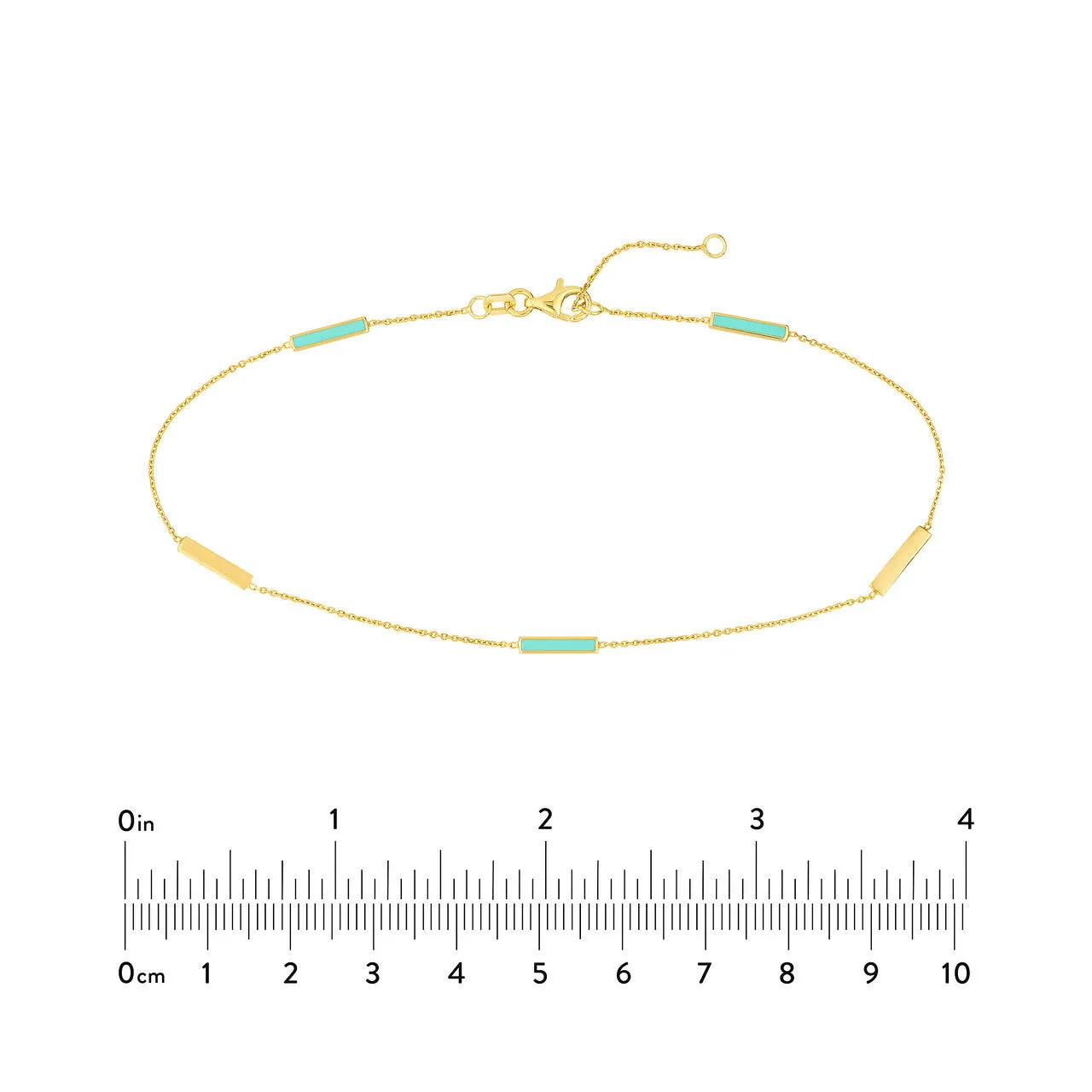 14K Yellow Gold Turquoise Enamel Alternating Bar Anklet