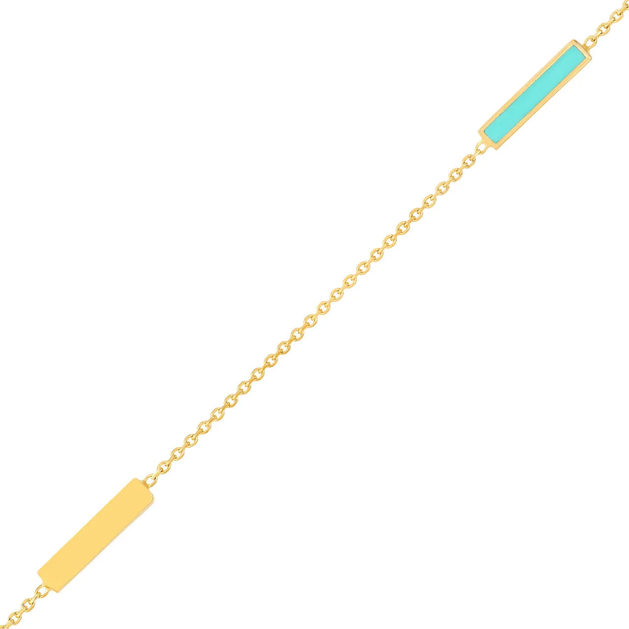 14K Yellow Gold Turquoise Enamel Alternating Bar Anklet