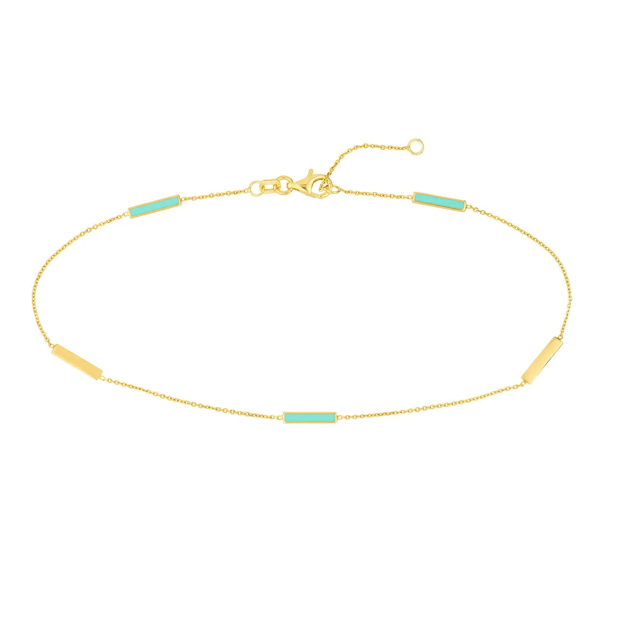 14K Yellow Gold Turquoise Enamel Alternating Bar Anklet