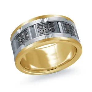 14K Yellow Gold with 14K White Gold and Carbon Fiber Ring from the Tantalum Collection by Malo - MRDTN-057-11YWBD