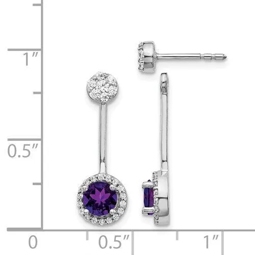 14KT 0.80 CTW AMETHYST AND 0.33 CTW DIAMOND HALO EARRINGS