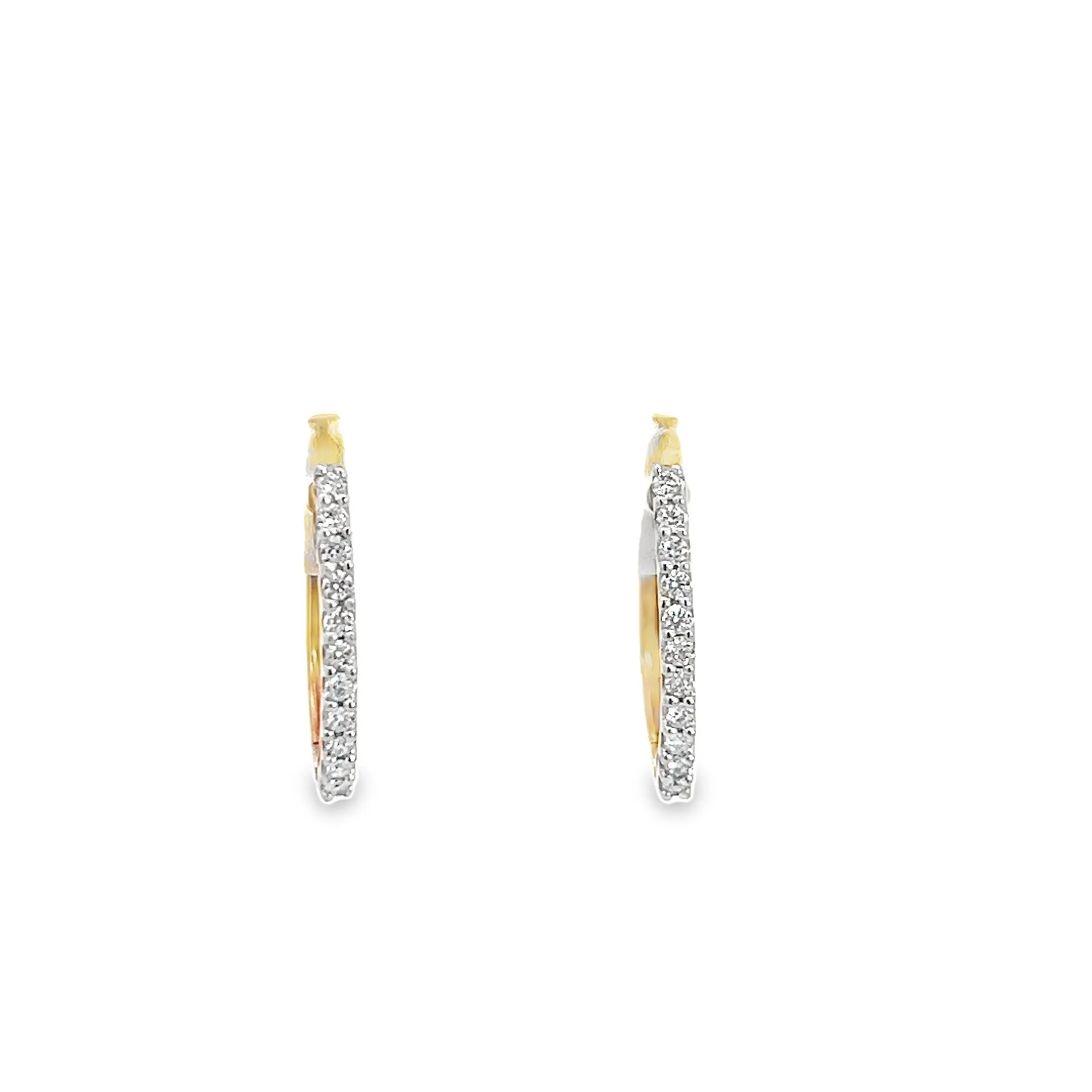 14kt Yelow  Gold Diamond Hoops