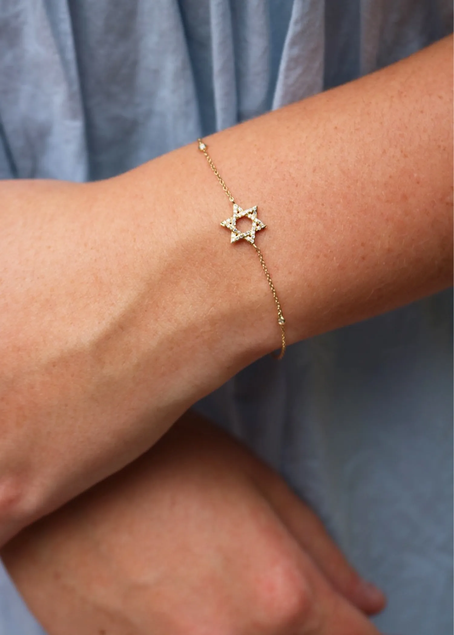 14KY Diamond Star of David Bracelet