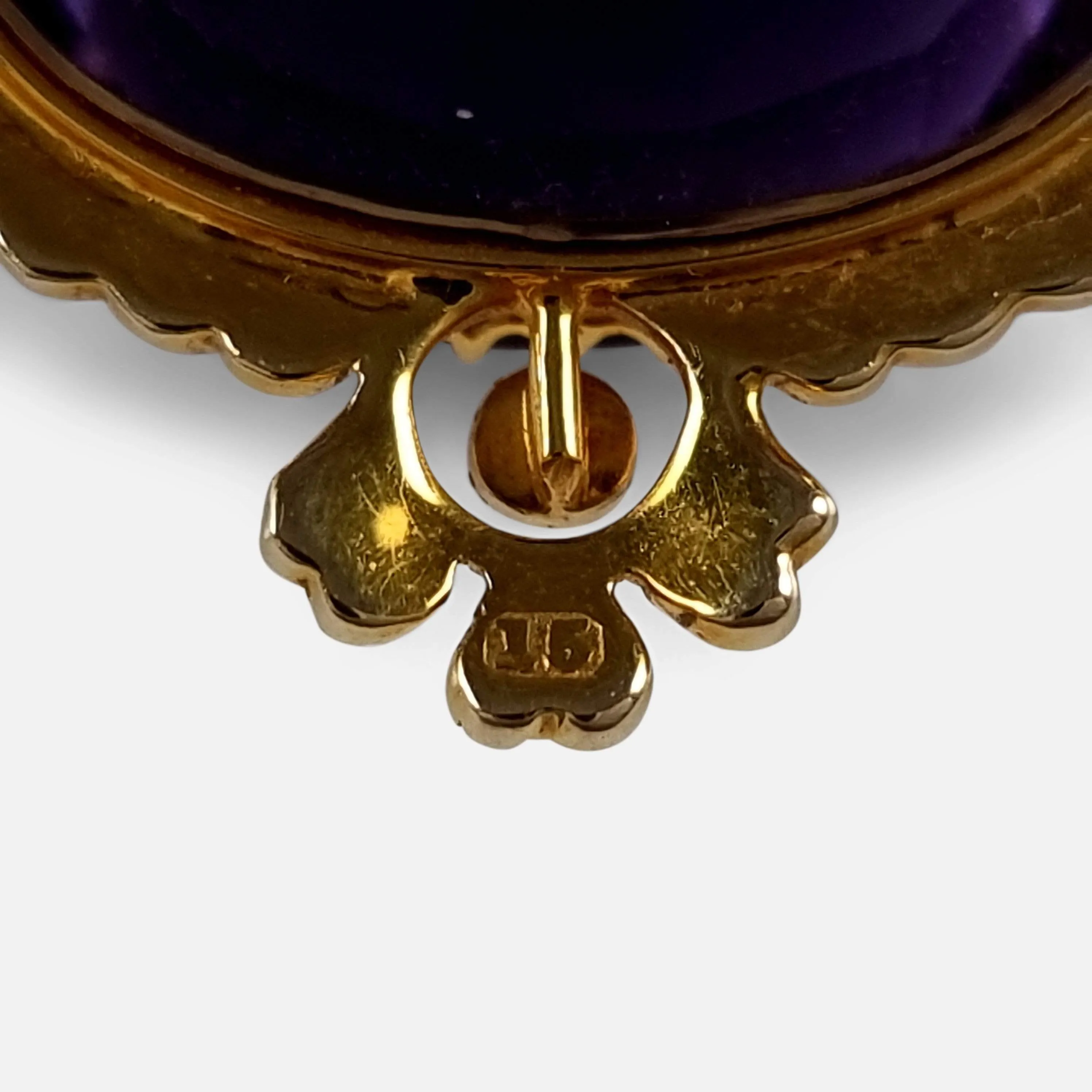 15ct Gold Amethyst and Seed Pearl Pendant Brooch