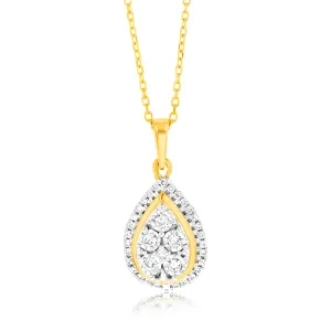 1/6 Carat Diamond Pear Shaped Pendant in 9ct Yellow Gold