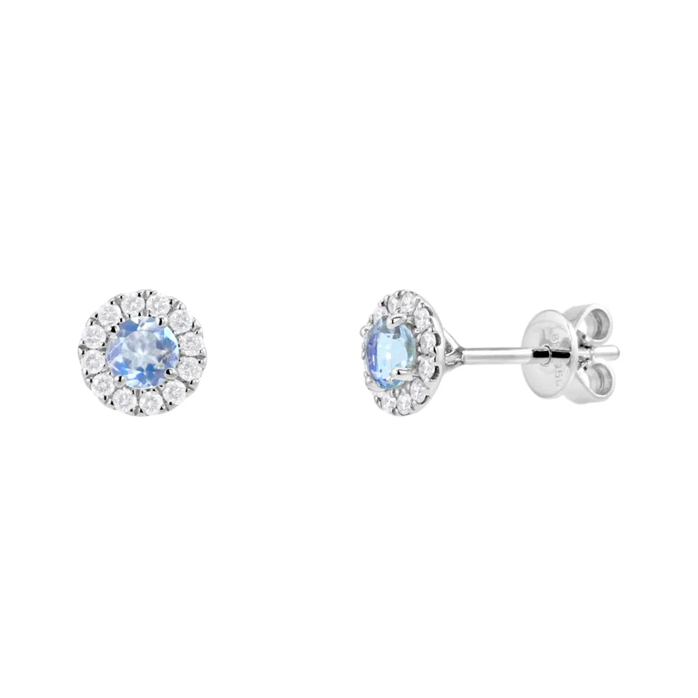 18ct White Gold 0.34ct Moonstone And 0.17ct Diamond Halo Stud Earrings