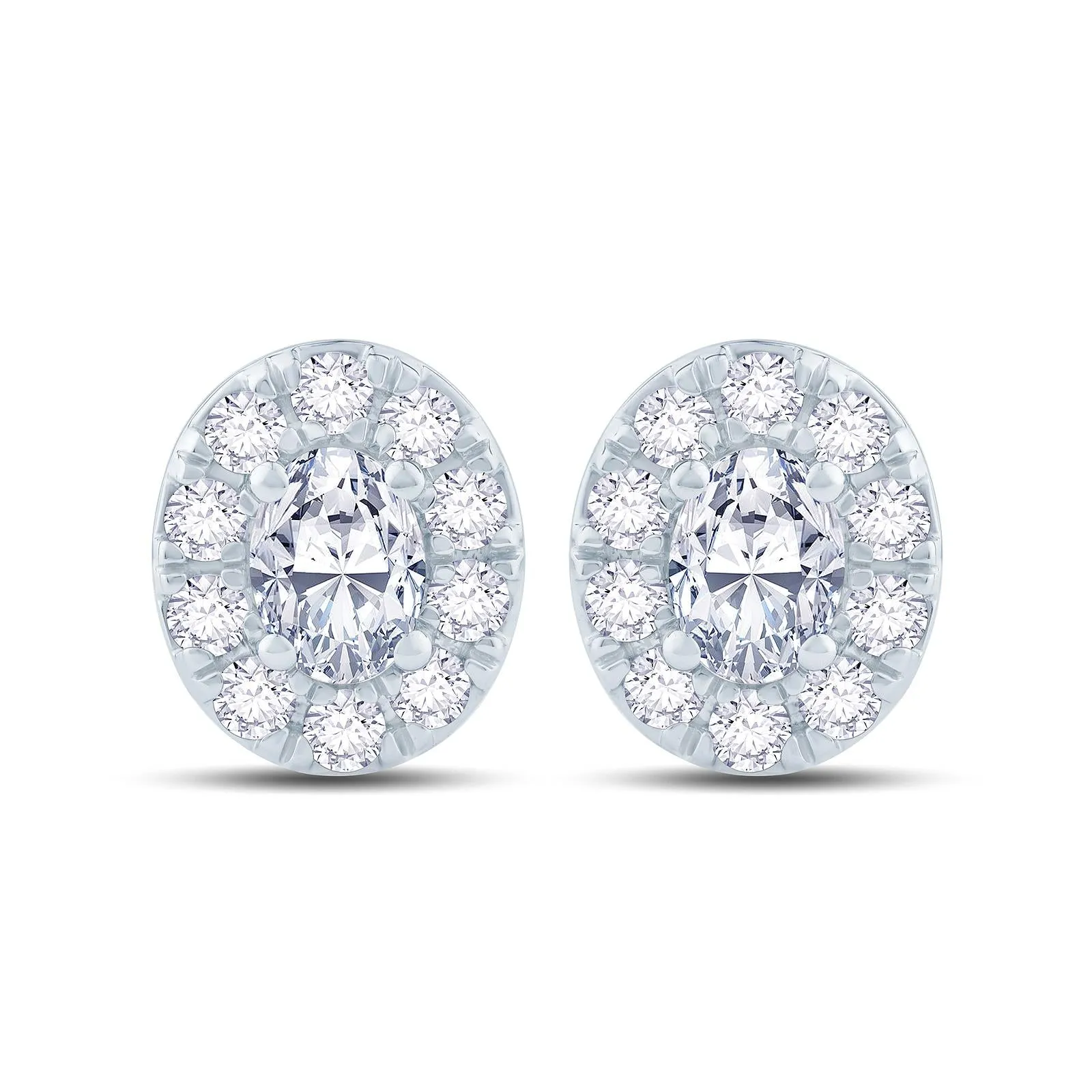 18ct White Gold 0.50ct Oval Cut Diamond Halo Stud Earrings