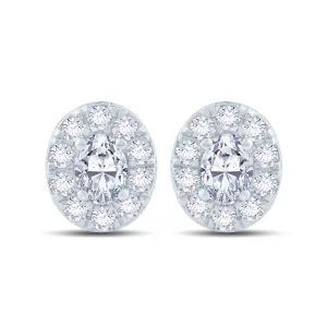 18ct White Gold 0.50ct Oval Cut Diamond Halo Stud Earrings