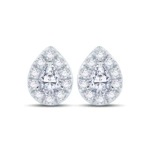 18ct White Gold 0.50ct Pear Cut Diamond Halo Stud Earrings