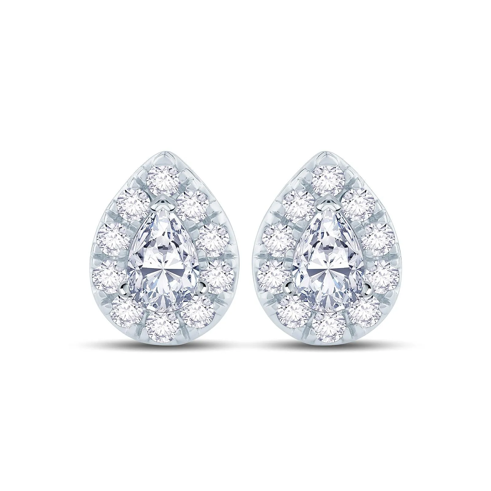 18ct White Gold 0.50ct Pear Cut Diamond Halo Stud Earrings