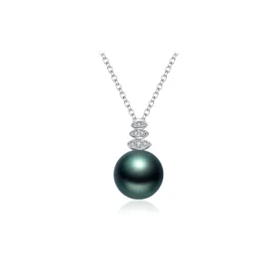 18k Solid Gold Diamond Tahitian Pearl Necklace KN00139