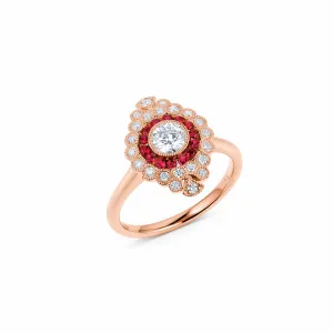 18kt Rose Gold Ruby and Diamond Shield Ring