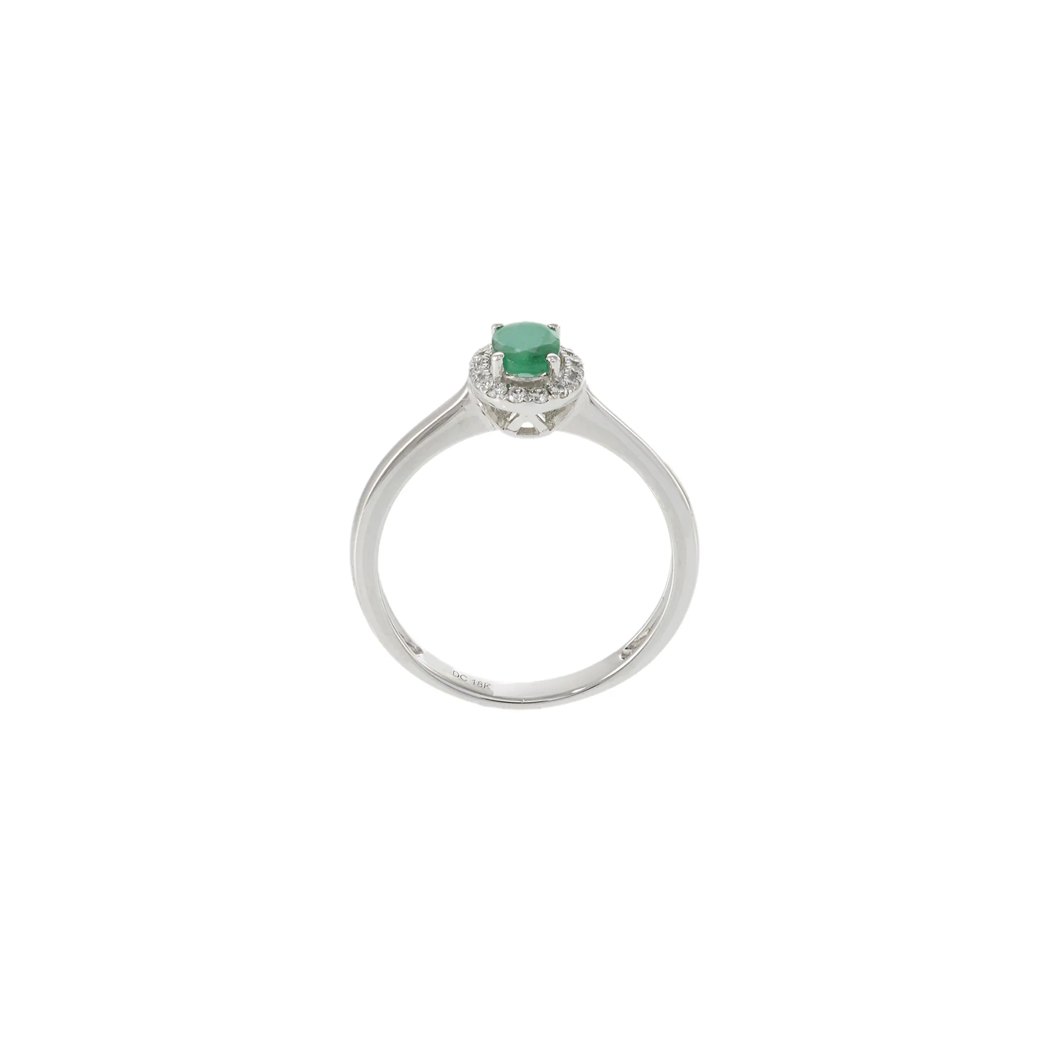 18KT White Gold Oval Emerald Halo Ring with Diamonds