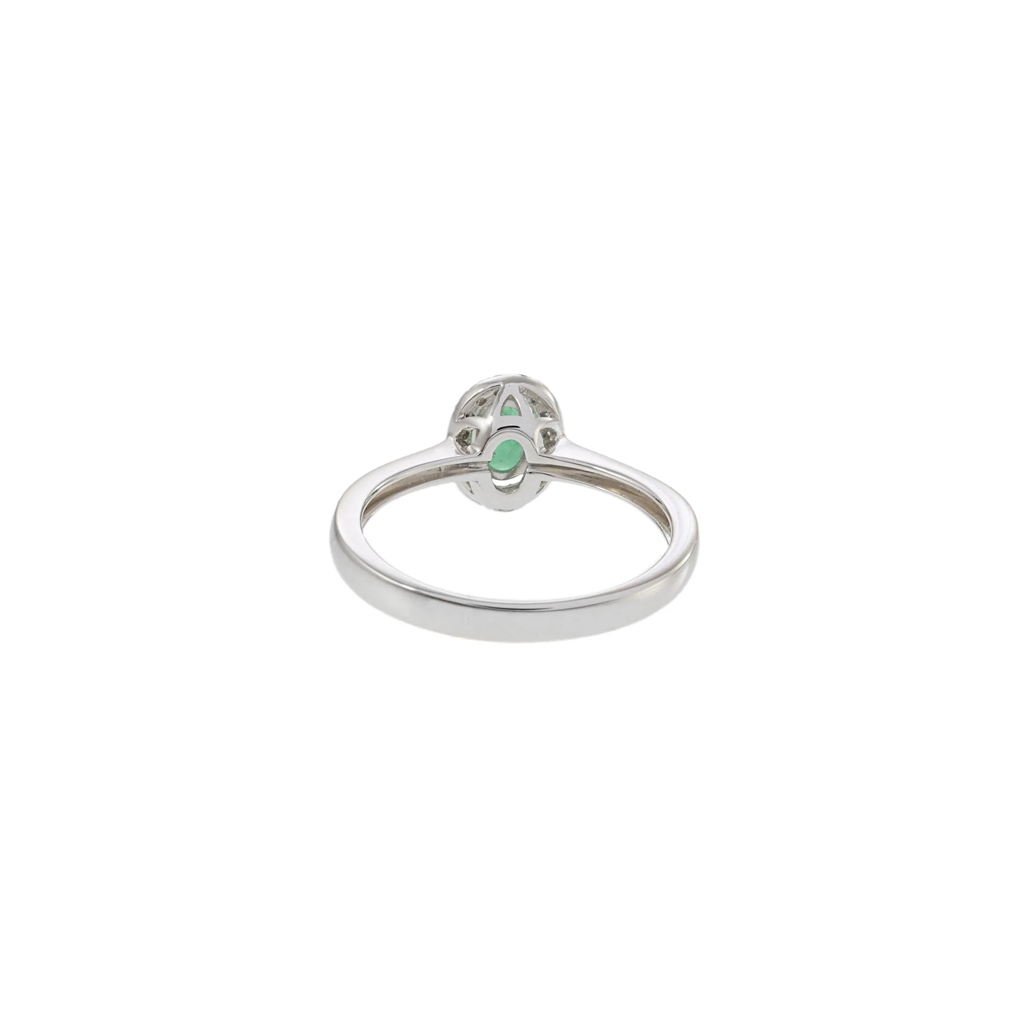 18KT White Gold Oval Emerald Halo Ring with Diamonds