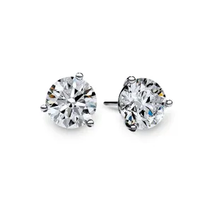 18KW FIRE & ICE 2 ROUND BRILLIANT DIAS=2.03CTS (F/VS2) AGS, OMD; 3 PRONG STUD EARRINGS