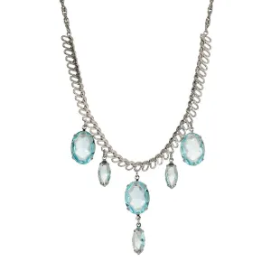 1928 Jewelry Atlantis Aqua Blue Oval Glass Crystal Drop Necklace 16"   3" Extension