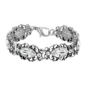 1928 Jewelry Navette Austrian Crystal Filigree Link Bracelet