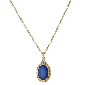 1928 Jewelry Oval Blue Austrian Crystal Drop Pendant Necklace 16"   3" Extender