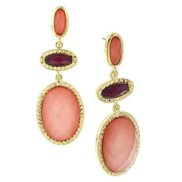 1928 Jewelry Raspberry & Peach Stone Chandelier Earrings