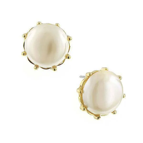 1928 Jewelry Round Faux Pearl Button Earrings